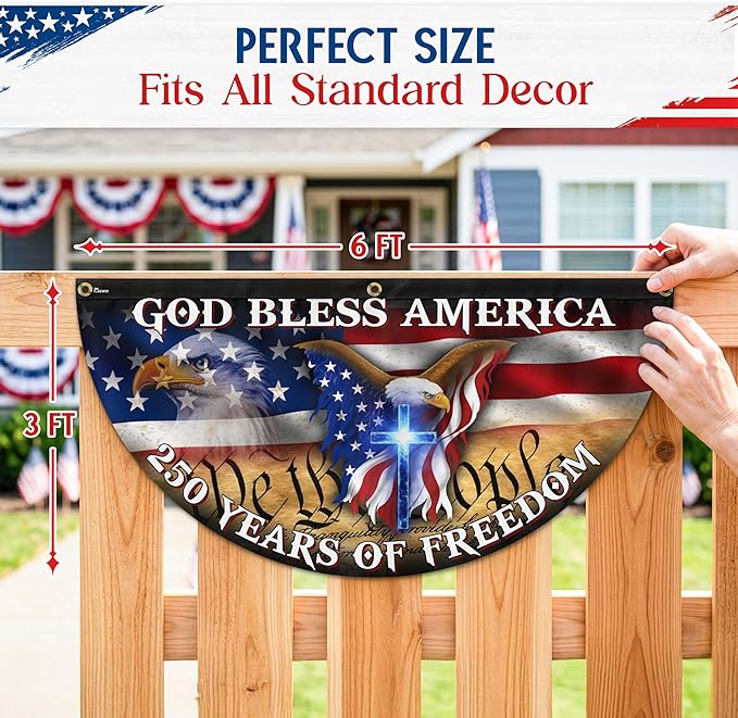 FLAGWIX American 250 Years Anniversary Patriotic Fan Flag - Polyester Double-sided Bunting Flags For Outside 1.5x3 ft - 4th of July Decorations for Home Yard Garden Decor Banner, Gifts For Men Women