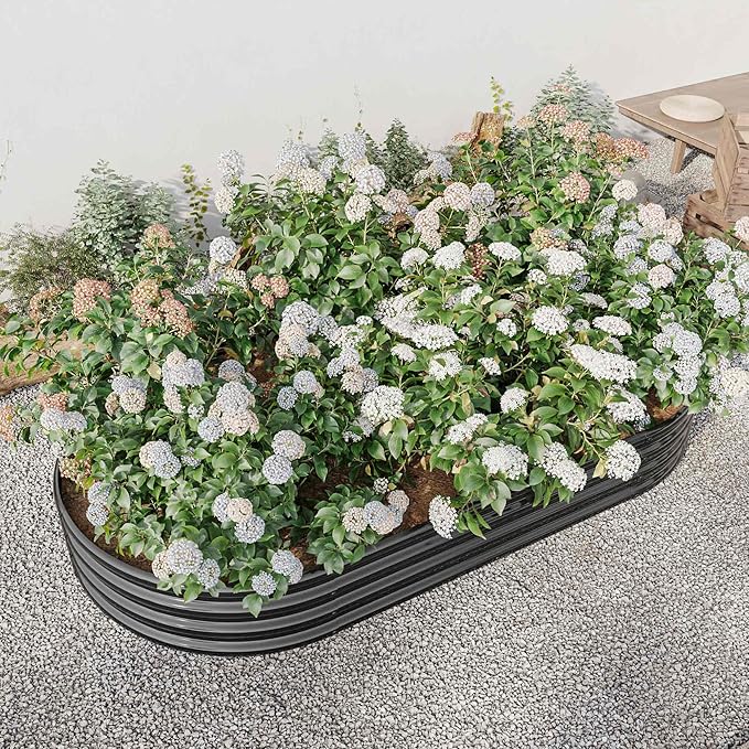 Raised Garden Beds Outdoor, Oval Large Galvanized Metal Planter Box with Kit, Above Ground Garden Bed for Vegetables Fruits and Flowers (Black, 7.5×3.7×1)
