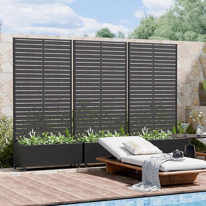 Casaphoria 72"x35" Metal Raised Garden Bed with Trellis(2 Pack), Outdoor Planter Box with Wheels & Drainage Holes for Climbing Plants, Flowers, Elevated Garden Kit with Privacy Screen, Black-Louvered
