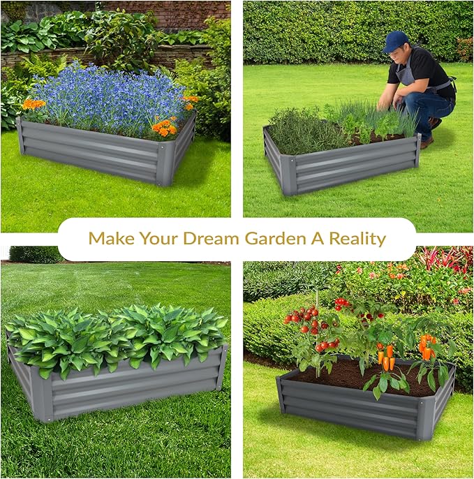 Sunnydaze Galvanized Raised Garden Bed Outdoor - Metal Planter Box for Gardening Vegetables and Plants - 11.75" H Rectangle - Gray