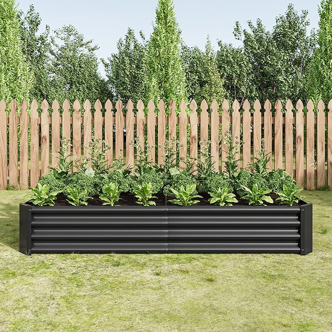 Galvanized Raised Garden Beds Outdoor, 6×3×1 ft Planter Raised Beds for Gardening, Vegetables, Flowers, Large Metal Garden Box, Tool-Free Assembly (Black, 6×3×1ft)