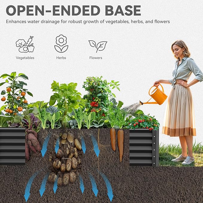YITAHOME 6x3x1.5ft Large Raised Garden Bed Kit, Galvanized Metal Planter Box with Gloves, Support Rod, Outdoor Above Ground Planters for Plants, Vegetables, Flowers, Black
