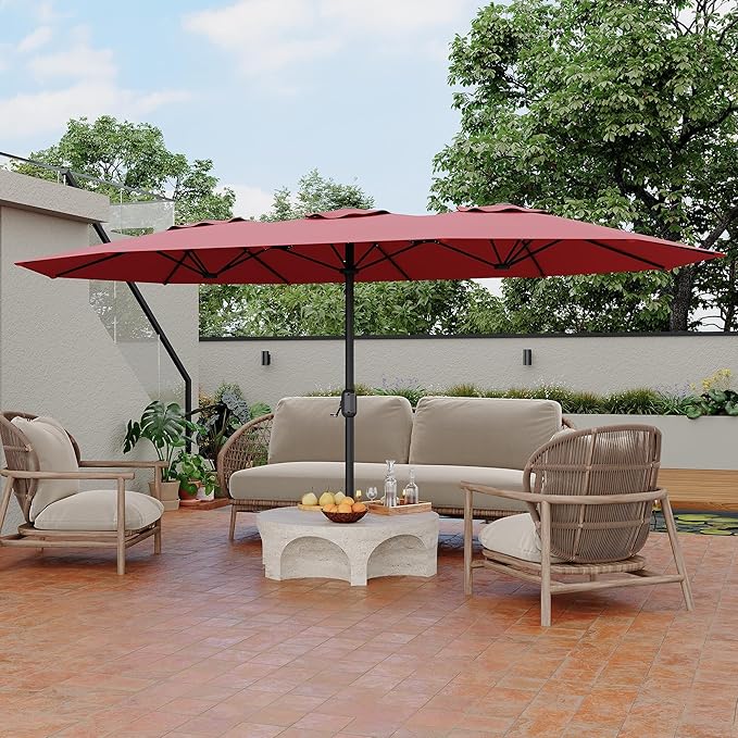 15ft Double-Sided Patio Umbrella, Rectangle Extra Large Outdoor Table Umbrella, Heavy Duty UV Protection & Fade Resistance Canopy for Pool, Garden, Backyard, Deck