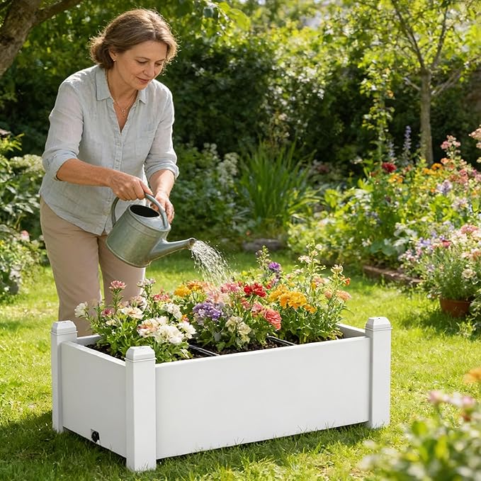 Vixzen Raised Garden Bed Outdoor,Reinforced Large Planter Box with Wheels & Storage Shelf,Mobile Planter Bed Box for Backyard, Patio, Balcony (Gray, 30.04 * 17.72 * 12.6)
