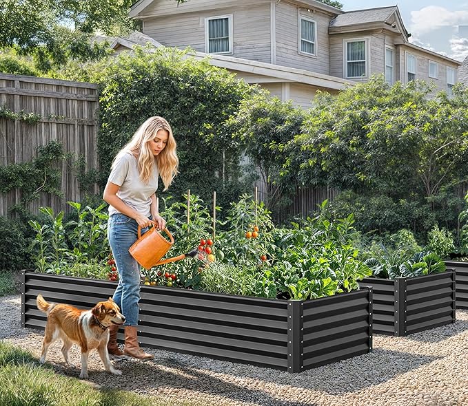 YITAHOME 6x3x1.5ft Large Raised Garden Bed Kit, Galvanized Metal Planter Box with Gloves, Support Rod, Outdoor Above Ground Planters for Plants, Vegetables, Flowers, Black