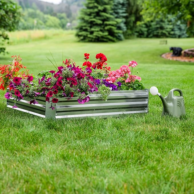 Sunnydaze Galvanized Raised Garden Bed - Metal Raised Bed for Gardening - Outdoor Planter Box for Flowers, Plants, and Vegetables - Silver - 48" W x 36" D x 12" H Rectangle