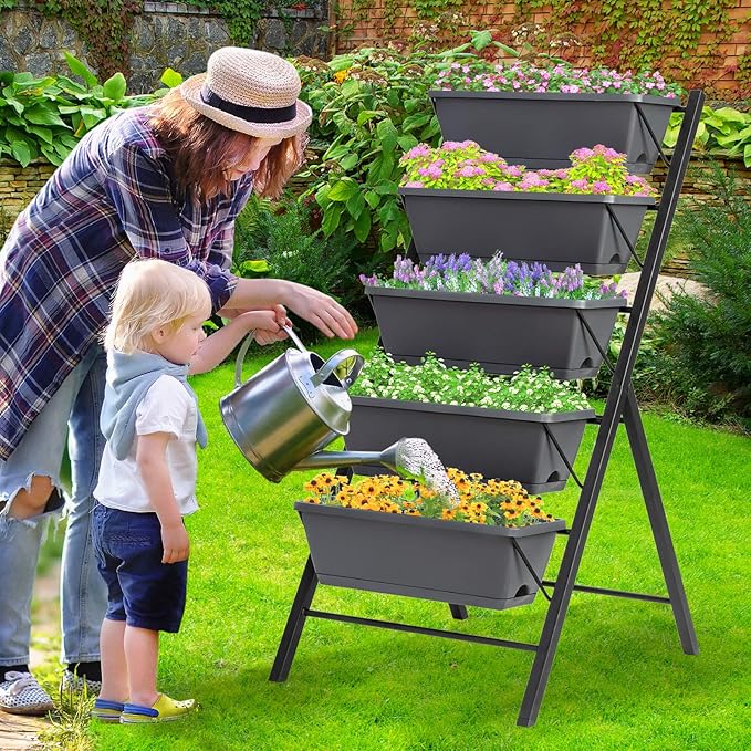 S AFSTAR 5-Tier Vertical Garden Planter, 5-Layer Raised Garden Bed with 5 Detachable Planter Boxes & Metal Frame, Indoor Outdoor Elevated Planting Containers for Flower Vegetables Fruit Herbs