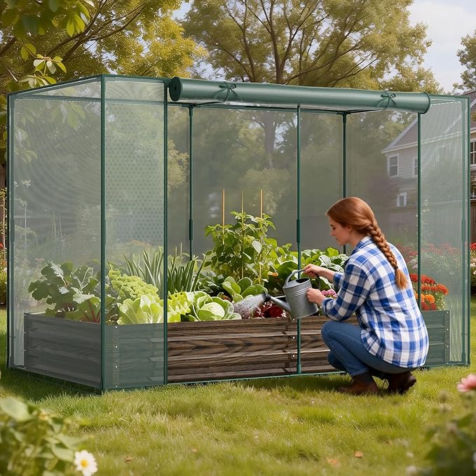 Galvanized Raised Garden Bed with Crop Cage Plant Protection Net Tent Kit for Garden Plant, 82.7"x43.3"x 59" Plants Protection Tent Cage Metal Planter Box Bottomless Planting Vegetables Outdoor