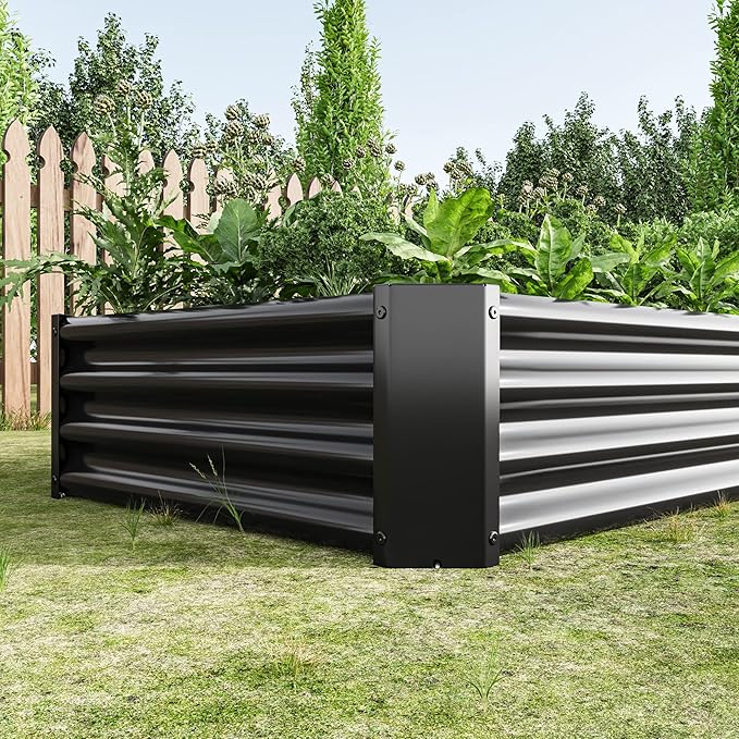 Galvanized Raised Garden Beds Outdoor, 6×3×1 ft Planter Raised Beds for Gardening, Vegetables, Flowers, Large Metal Garden Box, Tool-Free Assembly (Black, 6×3×1ft)