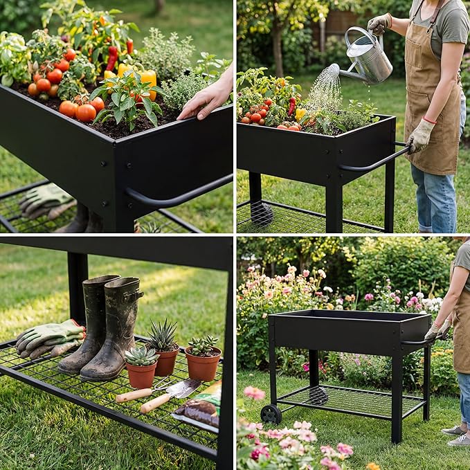 aboxoo Large Planter Raised Beds with Legs Outdoor Metal Planter Box on Wheels Elevated Garden Bed for Vegetables Flower Herb Patio (49" L x 25" W x 31" H)
