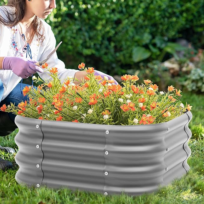 2-Pack 2x1ft Galvanized Raised Garden Bed, Outdoor Planter Bed, Metal Planter Box for Gardening and Planting,Dark Grey