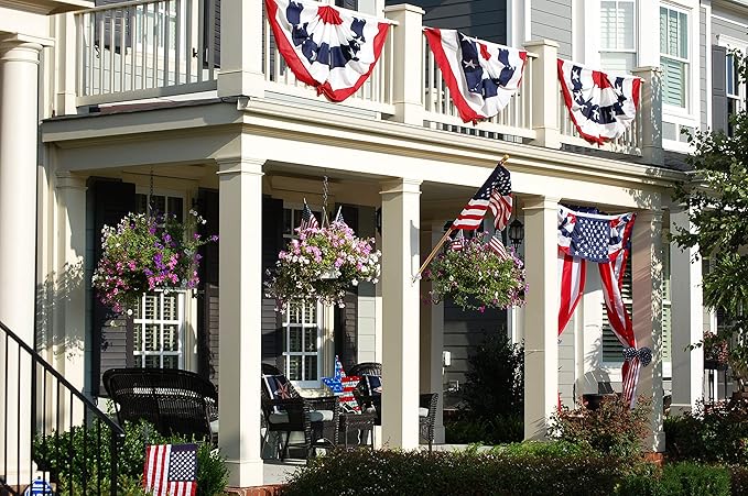 FRF FLAG American Flag Bunting 2x4 Ft, Embroidered Patriotic Bunting Flags, 4th of july Decorations Outdoor, with 3 Brass Grommets…