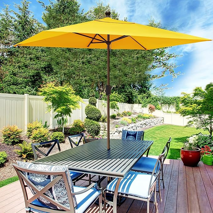 EliteShade USA 10-Year-Non-Fading 6.5x10Ft Rectangular Market Umbrella Patio Umbrella Outdoor Table Umbrella with Ventilation(Sunflower Yellow)