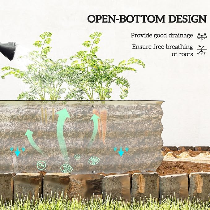 Outsunny 3.5' x 2' x 1' Galvanized Raised Garden Bed Kit, Outdoor Metal Elevated Planter Box with Safety Edging, Easy DIY Stock Tank for Growing Flowers, Herbs & Vegetables, Cream