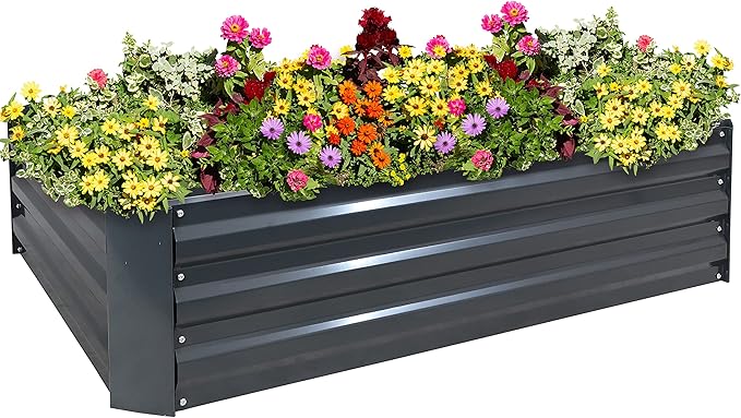 Sunnydaze 11.75" H Raised Metal Garden Bed - Galvanized Raised Garden Bed Outdoor for Vegetables and Flowers - Dark Gray - 4' x 3' Rectangle