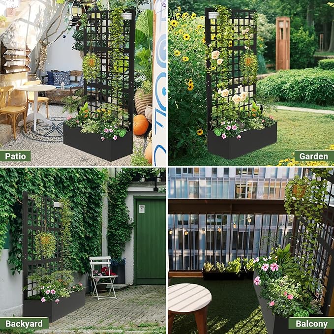 Metal Planter with Trellis 72" x 36’’ x 16", Raised Garden Bed with Trellis, Planter Box with Privacy Screen for Climbing Plants, Flowers, Vegetables, Fruits