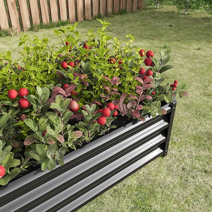 8x4x1FT Raised Garden Bed Kit, Large Metal Planter Raised Garden Boxes Outdoor, Vegetable Boxes-Rectangle Metal Flower Box for Planting,Fruit,Herb (Black, 4x2x1ft)