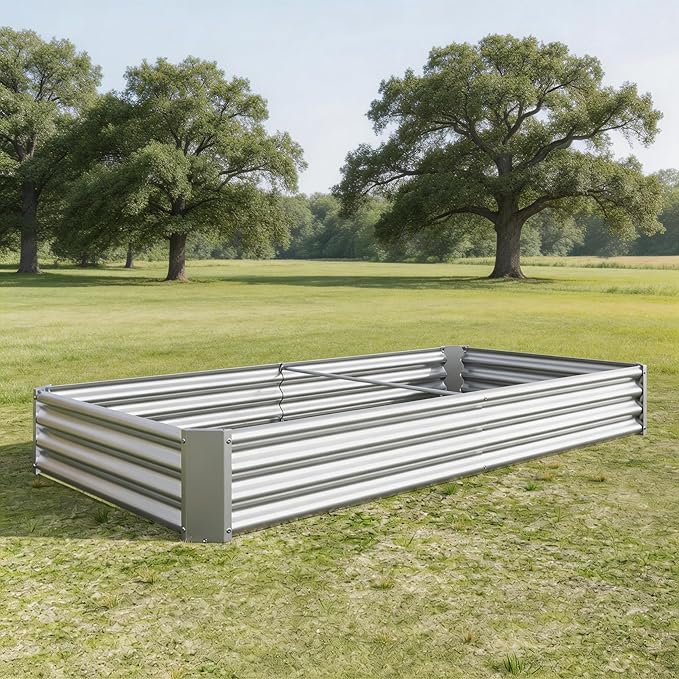 Raised Garden Bed Kit 7.6x3.7x0.98FT, Galvanized Metal Raised Bed for Vegetables, Herbs, and Flowers, Outdoor Raiseds Garden Beds for Gardening, Silver