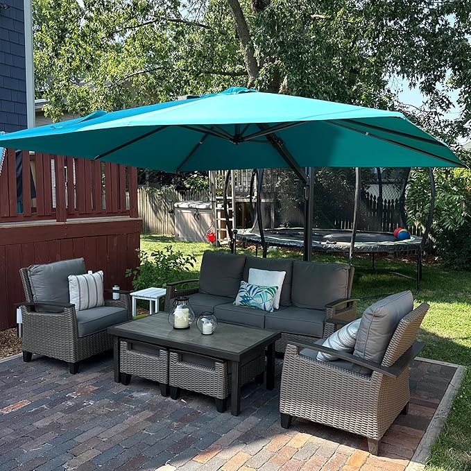 PURPLE LEAF 9' X 12' Rectangle Patio Umbrella Large Cantilever Outdoor Aluminum Offset Umbrella with 360-degree Rotation for Garden Deck Backyard Pool, Turquiose Blue