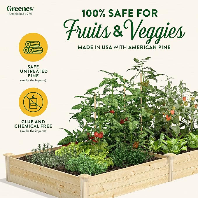 Greenes Fence Original Pine Raised Garden Bed, 4' x 8' x 10.5" - Made in USA with American Pine