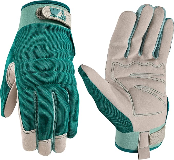 Wells Lamont Women's High Dexterity Adjustable Work and Gardening Gloves, Green, Small (7754S)