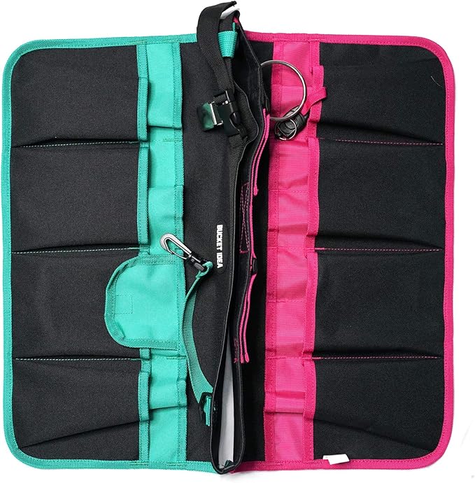 MELOTOUGH Bucket Caddy Organizer Bucket Tool Organizer for Garden Tools Fit 3.5 to 5 Gallon Bucket (Pink and Green)