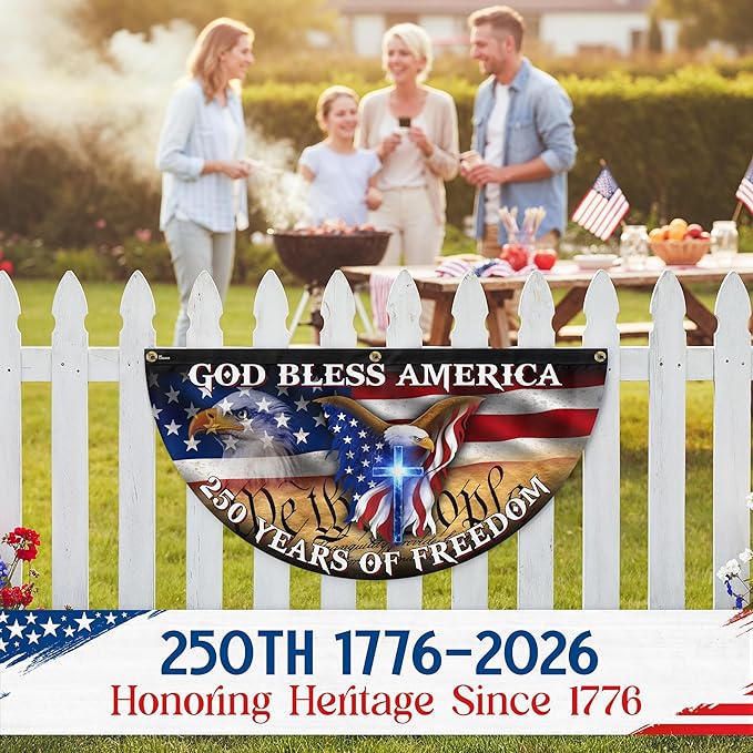 FLAGWIX American 250 Years Anniversary Patriotic Fan Flag - Polyester Double-sided Bunting Flags For Outside 1.5x3 ft - 4th of July Decorations for Home Yard Garden Decor Banner, Gifts For Men Women