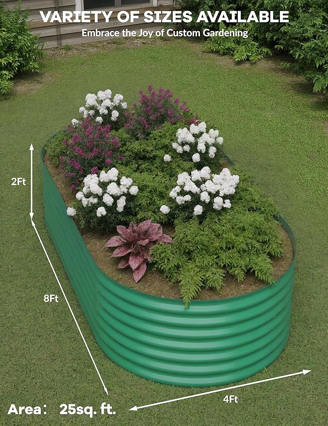 Outdoor and Indoor use Garden Raised Garden Bed Kits, 8x4x2 ft Metal Raised Planter Bed for Vegetables Flowers Ground Planter Box- Green