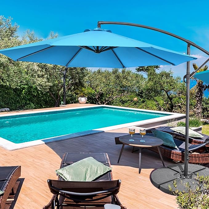 Yaheetech 10FT Patio Offset Umbrella - Cantilever Hanging Outdoor Umbrellas w/UV Protection & 8 Ribs & Handy Crank & Cross Base for Market/Garden/Lawn/Deck/Backyard/Pool - Sky Blue