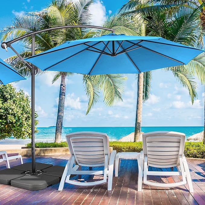 Yaheetech 10FT Patio Offset Umbrella - Cantilever Hanging Outdoor Umbrellas w/UV Protection & 8 Ribs & Handy Crank & Cross Base for Market/Garden/Lawn/Deck/Backyard/Pool - Sky Blue