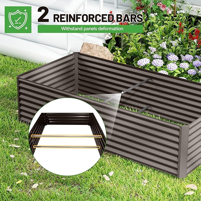 Galvanized Raised Garden Bed, 6X3X2FT Outdoor Metal Planter Box Raised Garden Bed, Raised Bed Planters, Large Elevated Raised Beds for Gardening Vegetables Fruits Herbs Flowers -Brown