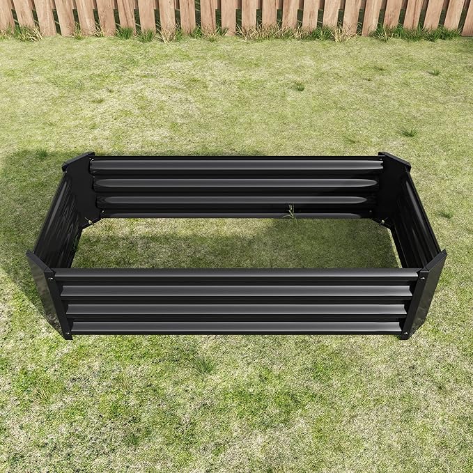 8x4x1FT Raised Garden Bed Kit, Large Metal Planter Raised Garden Boxes Outdoor, Vegetable Boxes-Rectangle Metal Flower Box for Planting,Fruit,Herb (Black, 4x2x1ft)