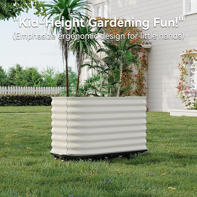 GarveeLife 59" Raised Garden Bed with Water Tank & Wheels - Large Mobile Galvanized Steel Planter Box, Elevated Design for Patio, Balcony & Indoor Gardening, White