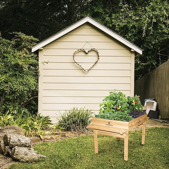 Garden Elements Elevated Garden Bed - 48" x 36" Raised Planter Box - Solid Hardwood Frame with Built-in Storage Shelf - Outdoor Growing for Vegetables, Herbs & Flowers