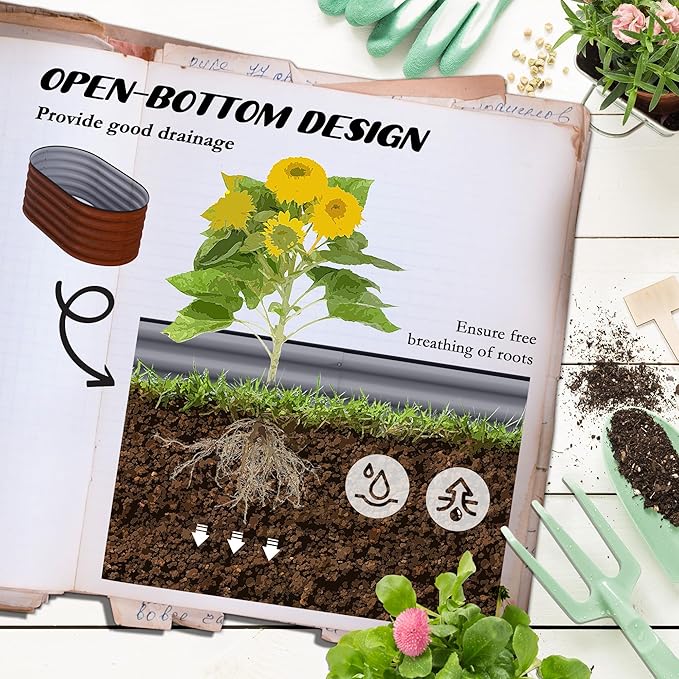 Outsunny 3.5' x 2' x 1.4' Galvanized Raised Garden Bed Kit, Outdoor Metal Elevated Planter Box with Safety Edging, Easy DIY Stock Tank for Growing Flowers, Herbs & Vegetables, Brown