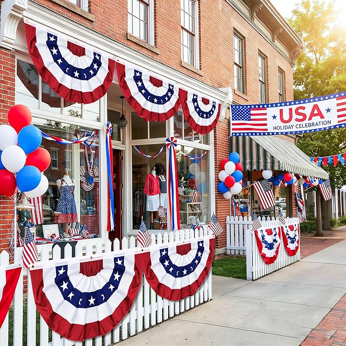 8 Pack 250th Anniversary 1.5x3 FT American Bunting Flag, 4th of July Decorations USA Pleated Fan Flag Memorial Day Outdoor Patriotic Half Fan Flags Banner Fourth of July Independence Day Outside Decor