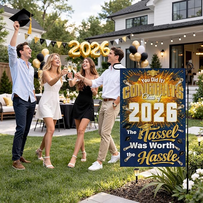 Graduation Yard Signs Class of 2026 - Class of 2026 Garden Flag | Graduation Decor Party Favors Supplies for Outdoor Indoor Double-Side Backdrop Banner for Garden Porch Patio Lawn Yard Home,12x18Inch (Blue)
