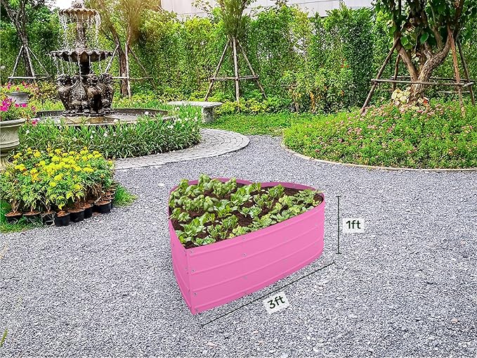Plant & Plot Galvanized Raised Garden Beds Outdoor // Planter Raised Beds for Gardening, Vegetables, Flowers // Large Metal Garden Box (Pink) // Tool-Free Assembly