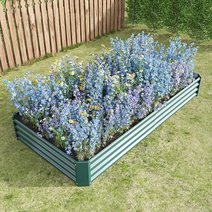 Galvanized Raised Garden Beds Outdoor, 7.6×3.7×1 ft Planter Raised Beds for Gardening, Vegetables, Flowers, Large Metal Garden Box, Tool-Free Assembly (Green, 7.6×3.7×1ft)
