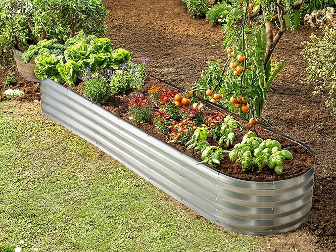 Plant & Plot Galvanized Raised Garden Beds Outdoor // 8×2×1 ft Planter Raised Beds for Gardening, Vegetables, Flowers // Large Metal Garden Box (Silver) // Patented Tool-Free Design