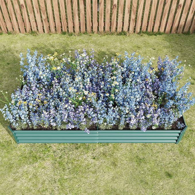Galvanized Raised Garden Beds Outdoor, 7.6×3.7×1 ft Planter Raised Beds for Gardening, Vegetables, Flowers, Large Metal Garden Box, Tool-Free Assembly (Green, 7.6×3.7×1ft)