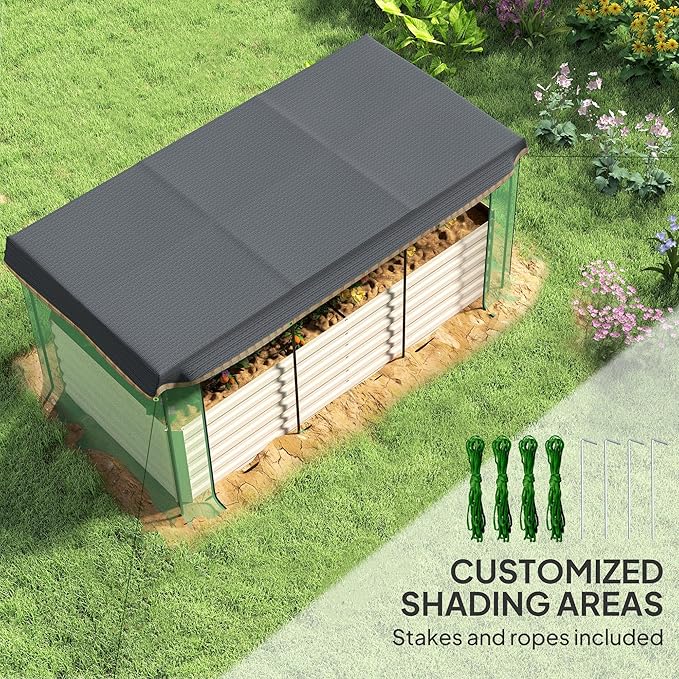 Outsunny 7.3 x 3.4 x 2 ft Galvanized Raised Garden Bed with Crop Cage Plant Protection Net and Shade Cloth Roof, Metal Planter Box with Cover for Vegetables, Flowers, Herbs, Beige
