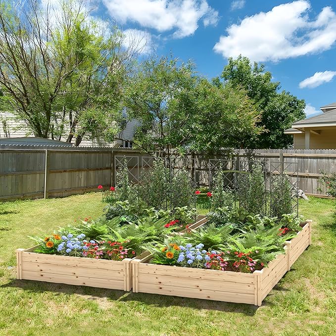 MUPATER 25.8 Cubic Feet Wooden Raised Garden Bed, Garden Bed Outdoor with Mortise & Tenon Design, 49” Wx95 ”Lx11” H Planters for Outdoor Plants, Herbs, Vegetables, and Flowers, Garden, Natural Wood