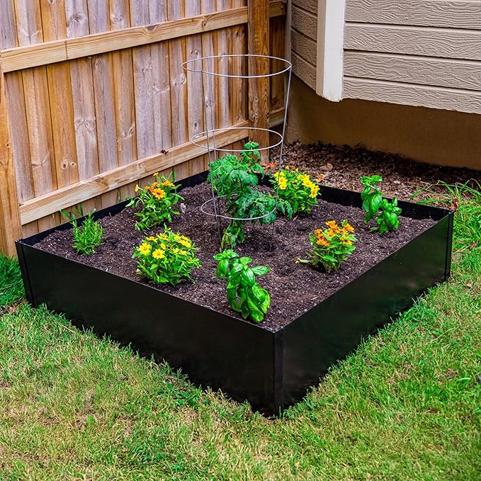 14 in. Tall x 4 ft x 4 ft Metal Raised Garden Bed Kit – Large Steel Garden Box with Serrated Ground Edging, Heavy-Duty Raised Bed for Vegetables & Flowers, Made in USA by Tie Down