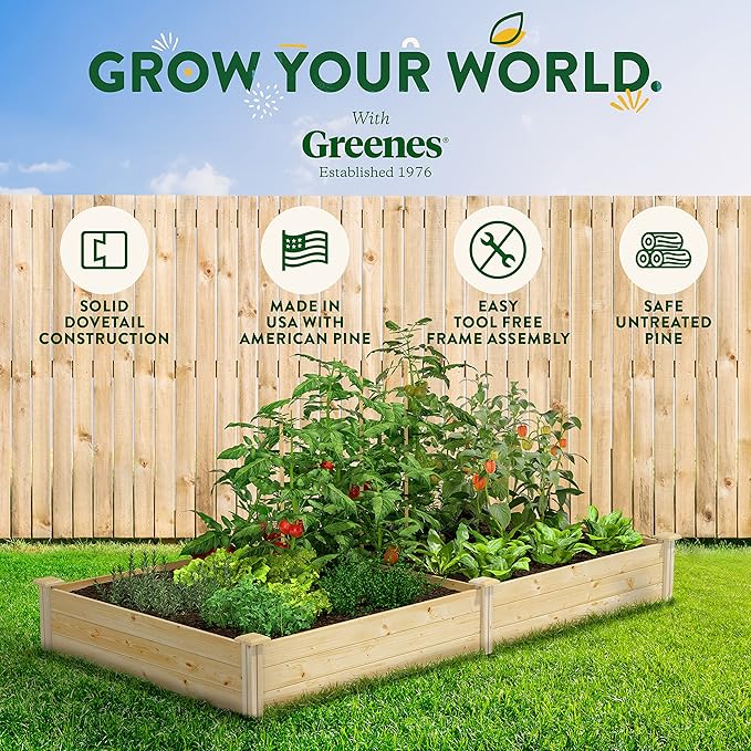 Greenes Fence Original Pine Raised Garden Bed, 4' x 8' x 10.5" - Made in USA with American Pine